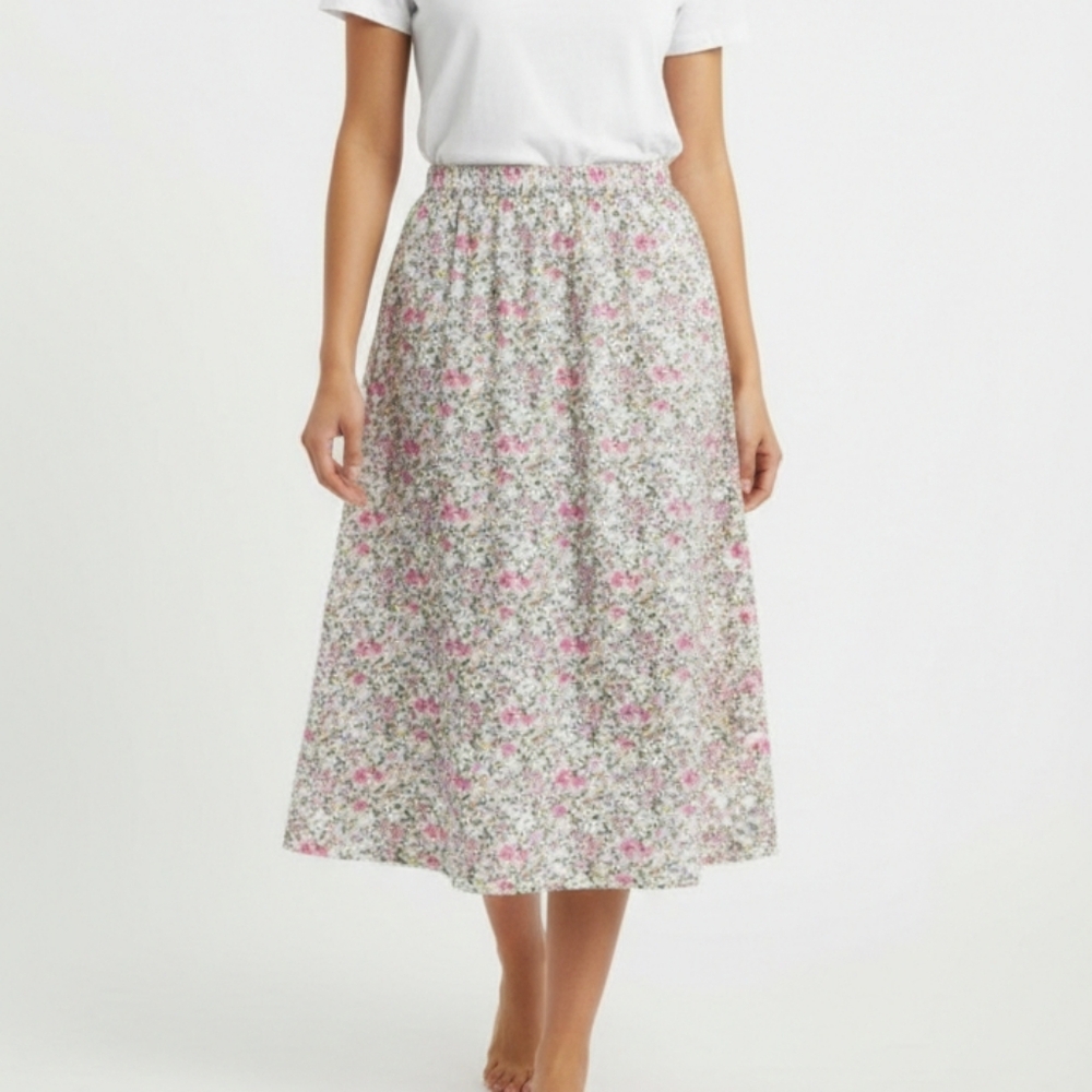 Vintage Bonworth Pink Floral A-line Cottagecore Midi Skirt L